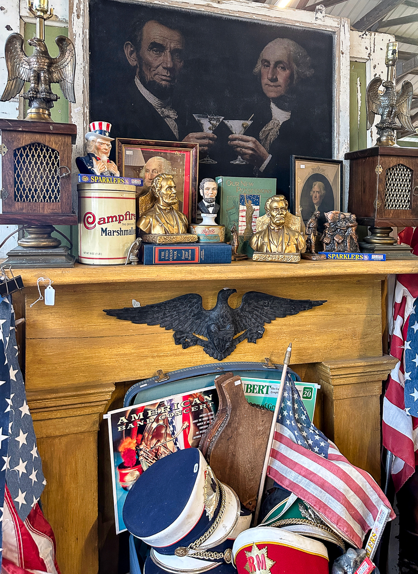 Explore my vintage booth from the Lucketts Spring Market. It's one of the trendiest vintage markets on the East Coast! #vintage #vintagedecor vintage Americana display