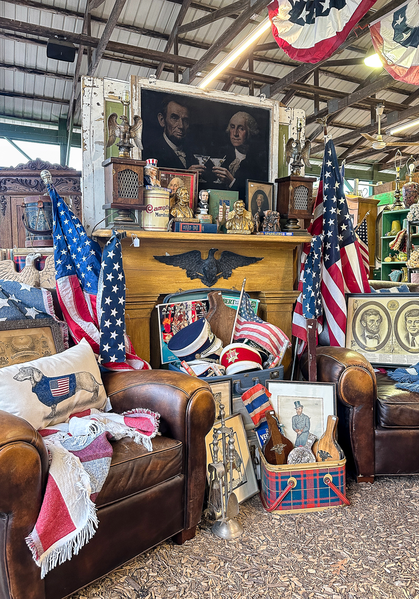 Explore my vintage booth from the Lucketts Spring Market. It's one of the trendiest vintage markets on the East Coast! #vintage #vintagedecor vintage Americana display