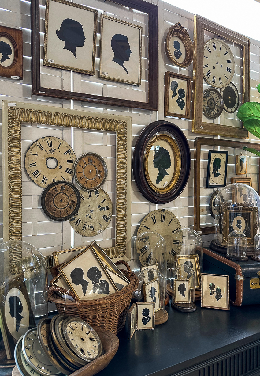 Explore my vintage booth from the Lucketts Spring Market. It's among the trendiest vintage markets on the East Coast! #vintage #vintagedecor vintage silhouette gallery wall