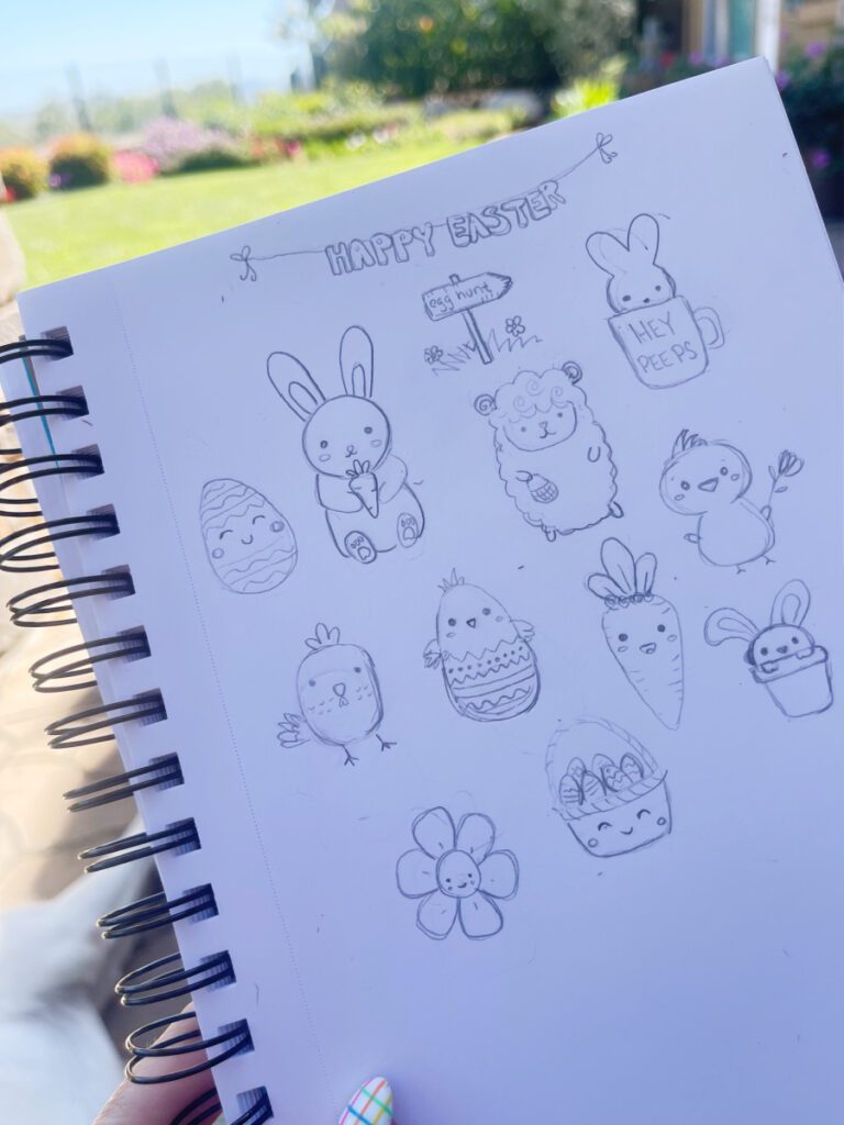 Esboçando designs para usar na minha pintura de pedras