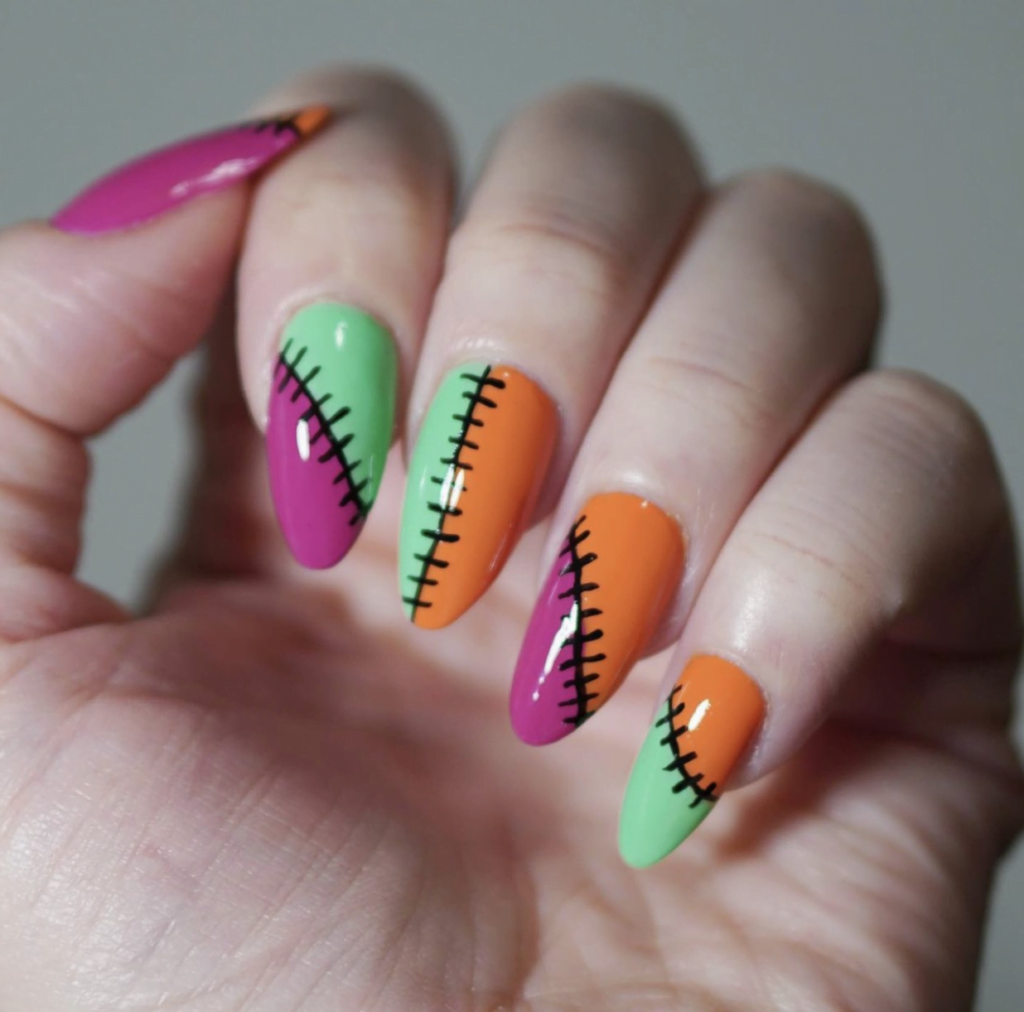 Arte de unhas Costuradas Juntas do Estranho Mundo de Jack