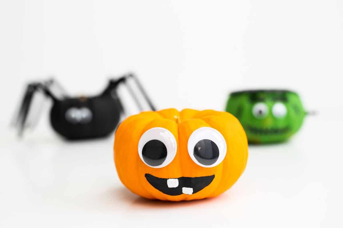Mini abóbora Frankenstein, abóbora de cara engraçada, abóbora aranha.