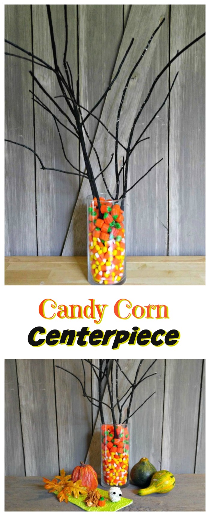 Centro de mesa com doce de milho Este centro de mesa com doce de milho é simples de fazer e fica ótimo na mesa da sua festa de Halloween #centro-de-mesa #Halloween