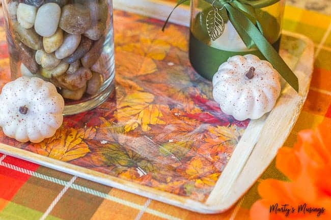 assadeira decorada com découpage para mesa de outono