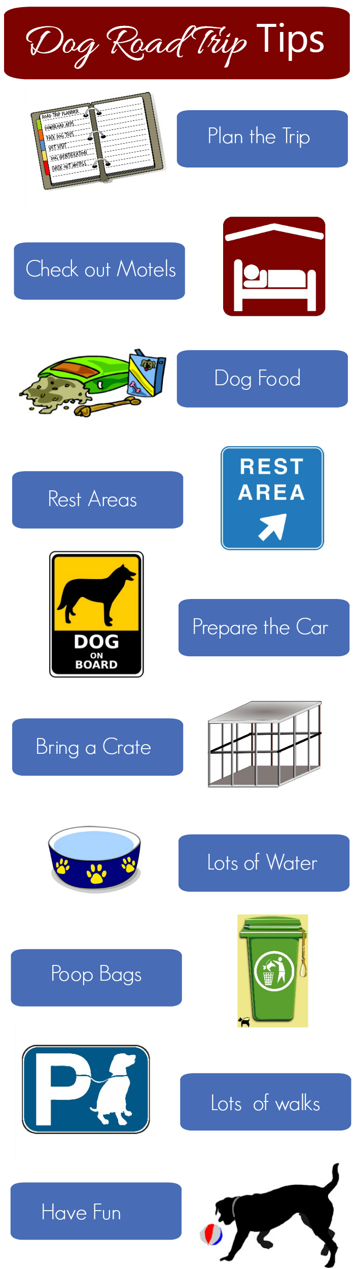 Você está planejando fazer uma viagem de carro com seu cachorro? Este gráfico imprimível de 101 dicas para viagem de carro com cachorro deve ajudá-lo a se preparar para a viagem.