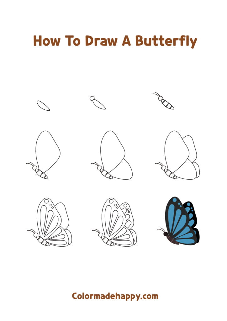 Como Desenhar uma Borboleta de Lado que Está Voando: Instruções Passo a Passo
