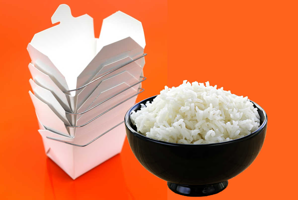 Recipientes de comida e uma tigela de arroz sobrou.