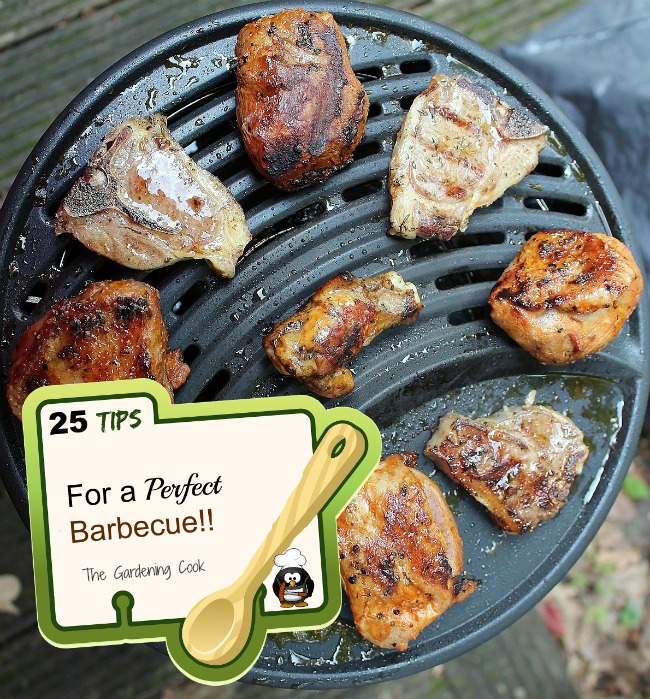 Carne disposta em uma grelha com as palavras 25 dicas para um churrasco perfeito.