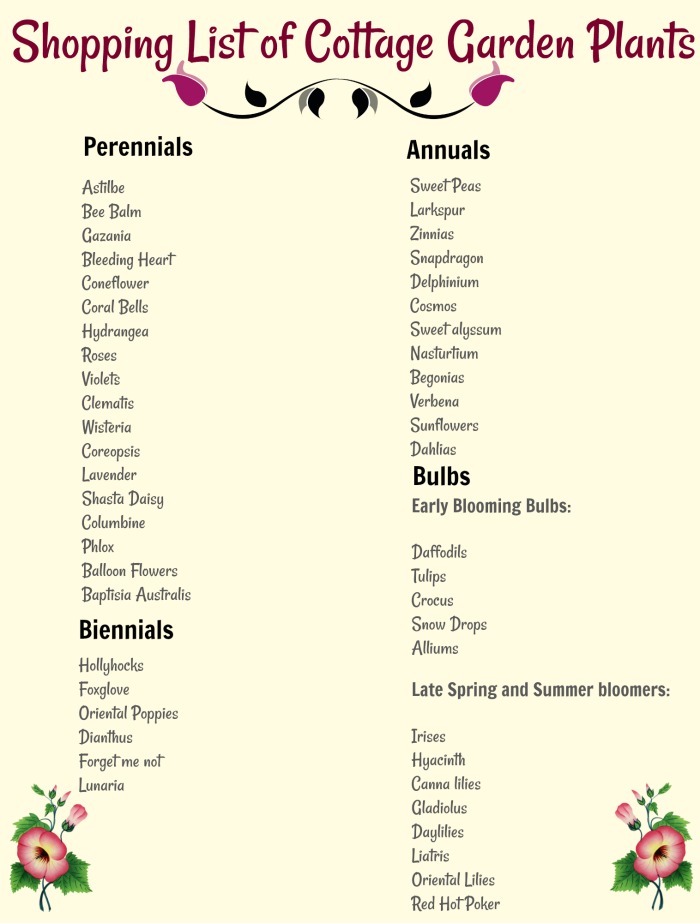 Lista de compras de plantas para jardim cottage