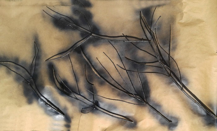 spray nos galhos de árvore com tinta preta pintar galhos de árvore de preto