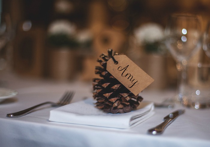pine cone name card Cartão de nome para o Dia de Ação de Graças
