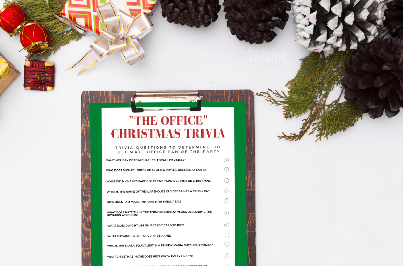 O Quiz de Natal do The Office em uma configuração de Natal