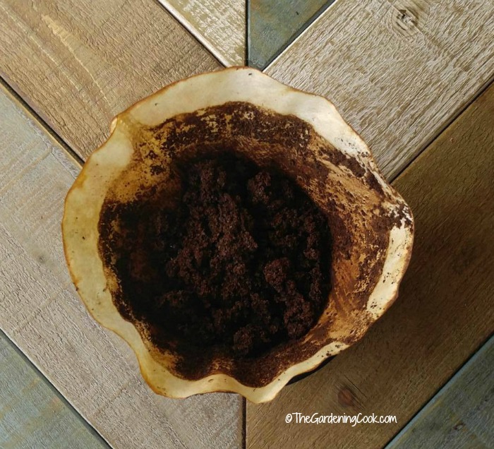 Adicione borra de café ao solo perto de plantas amantes de ácido, como hortênsias, blueberries e azaleias