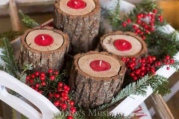 Castiçais rústicos de madeira DIY